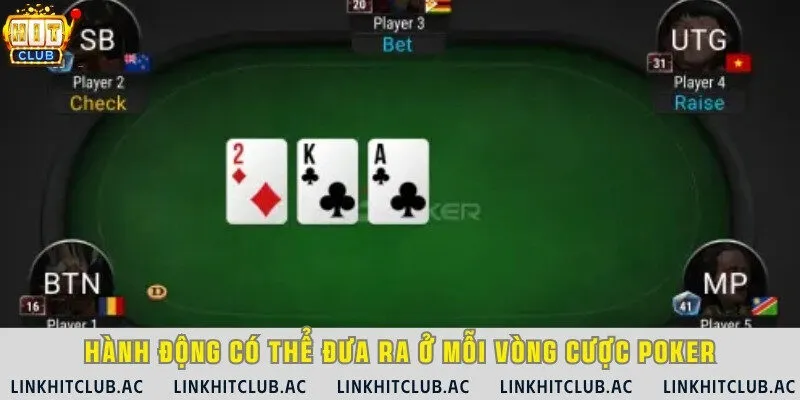 Có tổng 4 hành động cược khi đánh Bài Poker