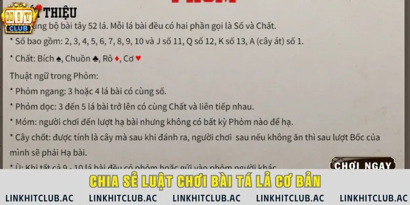 Luật chơi bài tá lả với quy định 2 đến 4 người tham gia trong một bàn cược