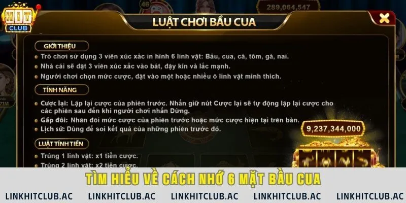 Cách nhớ 6 mặt bầu cua được hiểu như thế nào?